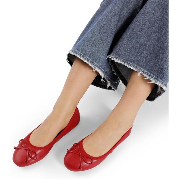 Dream Pairs Women Red Faux Leather Round Toe Bowknot Foldable Ballerine Shoes - Picture 8 of 9